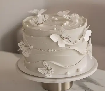Elegant white on white butterfly cake